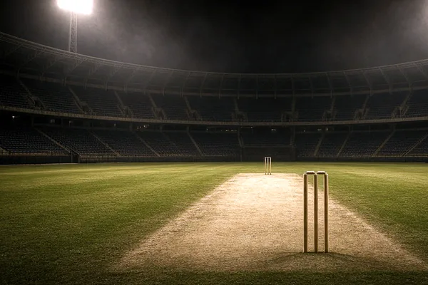 Night cricket lights on the Crore Bet about page.