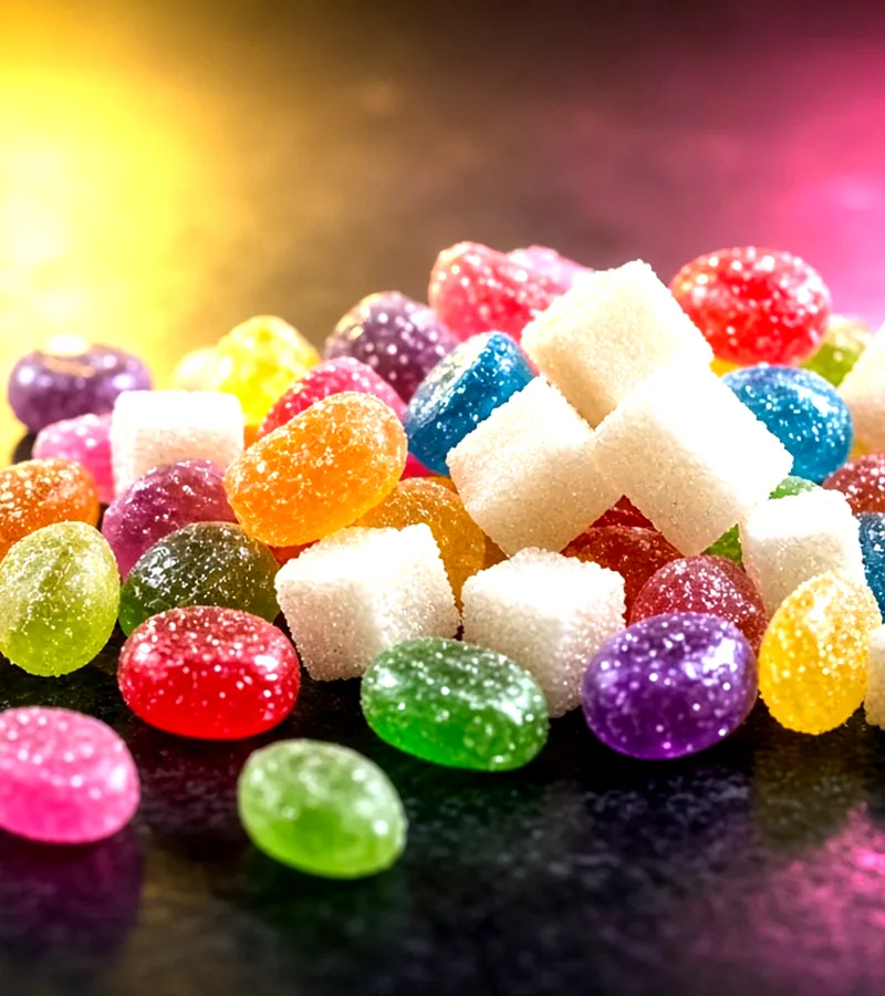 Candy and gems on a dark felt for the Crore Bet slots page.