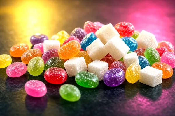 Candy and gems on a dark felt for the Crore Bet slots page.